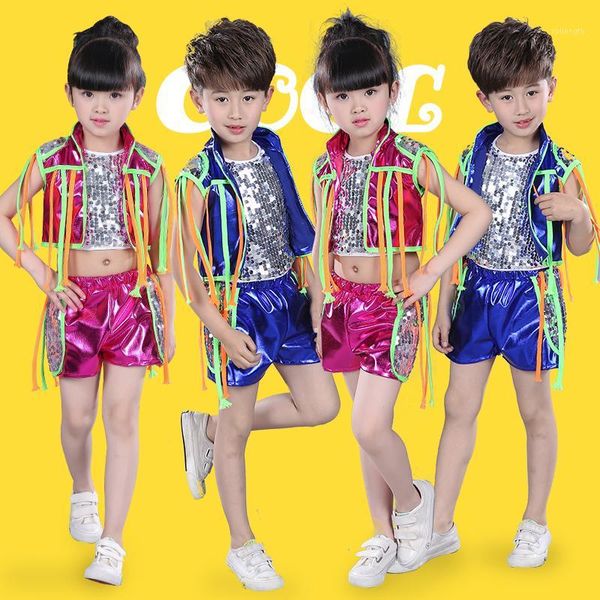 

children's performance children's jazz dance costume girls performance costume dance cheerleading boys sequins jazz summer1, Black;red