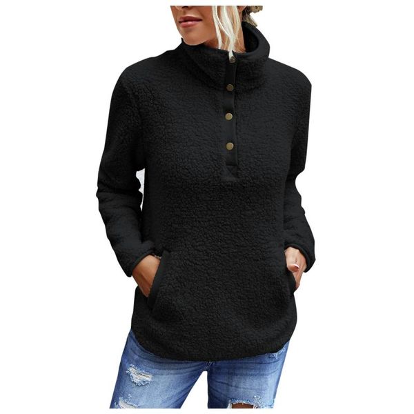 

women's hoodies & sweatshirts fashion solid black keep warm plush long sleeves sweater vintage button hoodie for women