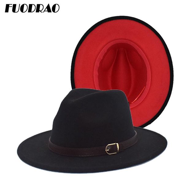 

classic black fedora hat wool felt jazz fedora hats belt buckle men wide brim panama women trilby cap f110, Blue;gray