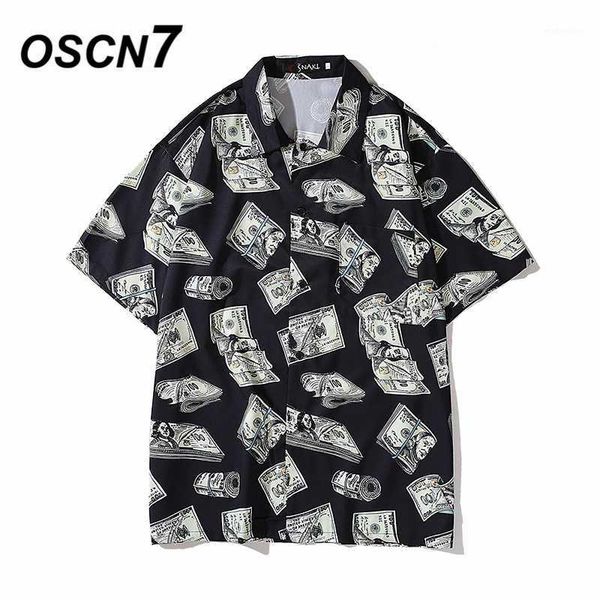 

men's casual shirts oscn7 printed short sleeve shirt men street 2021 hawaii beach oversize women fashion harujuku for 7101, White;black