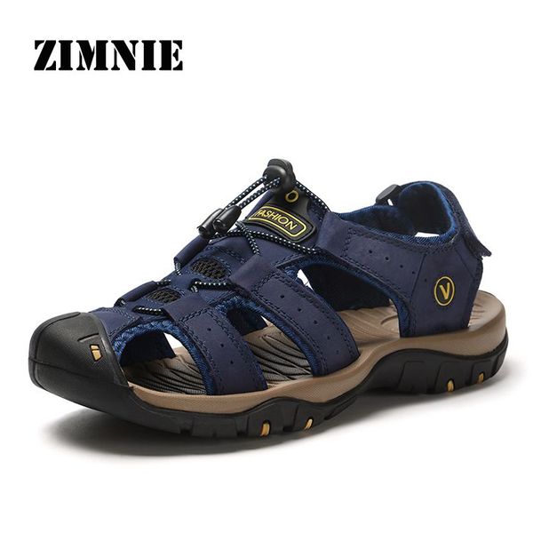 

zimnie brand genuine leather men shoes summer new sell men's sandals casual footwear fashion sandals slippers big size 38-48 t200420, Black
