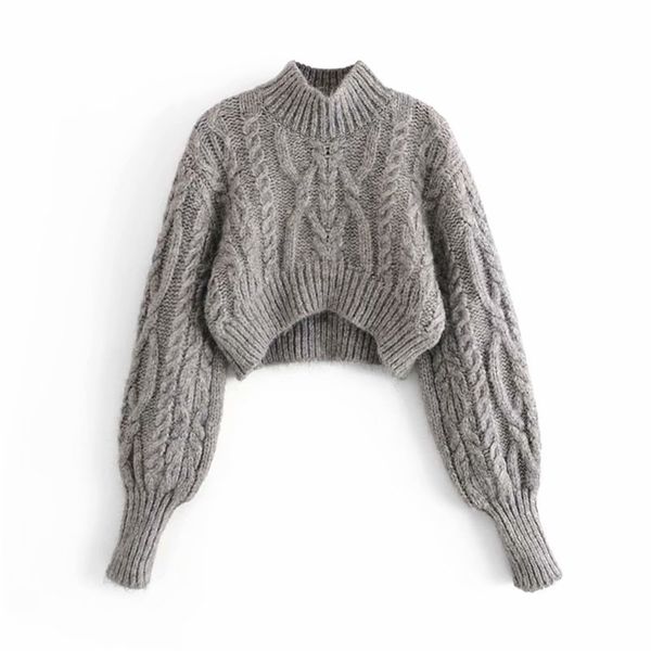 

fall za grey cropped argyle sweater women knitted short woman sweaters long sleeve turtleneck pullover asymmetric hem 201224, White;black