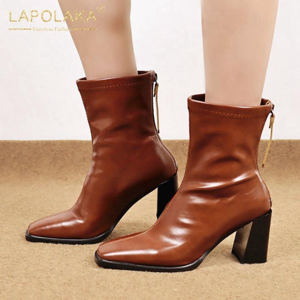 

new arrivals large sizes 43 square high heels brand design winter women shoes zipper ankle boots female, Black