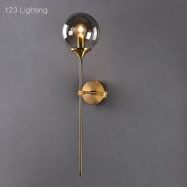 

modern single head glass led wall sconce bedroom bedside wall light foyer stairs lamp gold metal 90-260v smoke gray glass