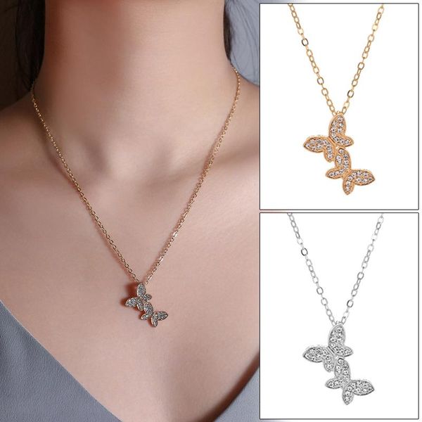 

pendant necklaces women girls plated rhinestones butterfly necklace elegant fashion jewelry bmf88, Silver