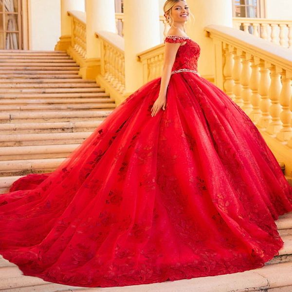 

luxury red quinceanera dresses with lace appliqued crystal ball gown prom dress vestido de festa customize sweet 16 wear, Blue;red