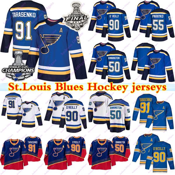 

2019 stanley cup champion st.louis blues jerseys 90 ryan o'reilly 50 binnington 91 vladimir tarasenko 17 schwartz pietrangelo hockey je, Black;red
