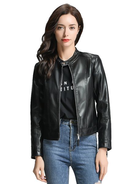 

2021 new women single breasted short faux jacket slim leather jackets black pink outwear 2oce