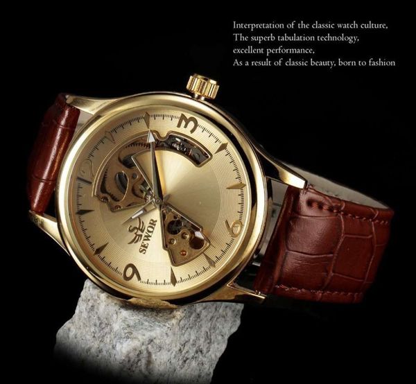 

mechanical mechanical watch sewor hollow men's watch fashion high grade belt watch, Slivery;brown