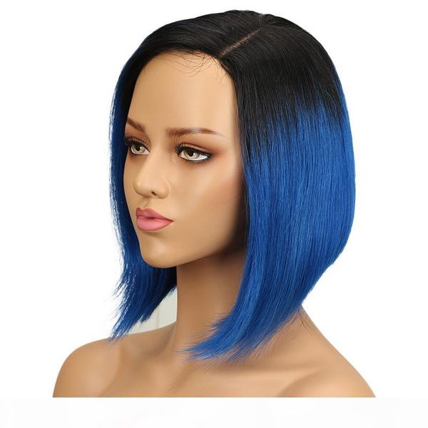 

100% brazilian straight remy hair human hair wigs for black women lace wigs with baby hair t1b blue color silk yaki wig, Black;brown