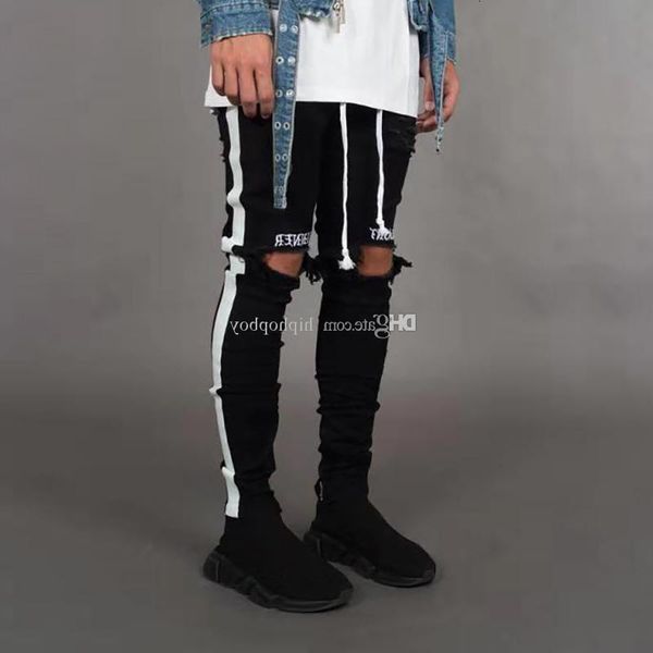 

new stylist casual pants mens hip hop style jeans black white