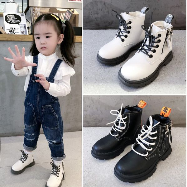 

girl martin fall/winter 2020 new children' plus cotton british wind boys single shoe side zipper fashion short boots, Black;grey