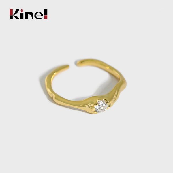 

kinel 100% real silver 925 jewelry cz rings for women personality fashion trendy adjustable opening christmas gift anillos1, Golden;silver