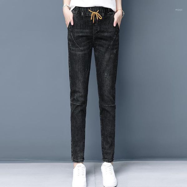 

women solid jeans 2019 new autumn winter fashion splice elastic drawstring high waist pockets plus velvet thickening harem pants1, Blue