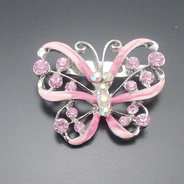 Spille, spille 1 pezzo Stile moda Alta qualità Arrivo Spilla a farfalla in cristallo con strass smaltato rosa, Articolo n.:BH7306
