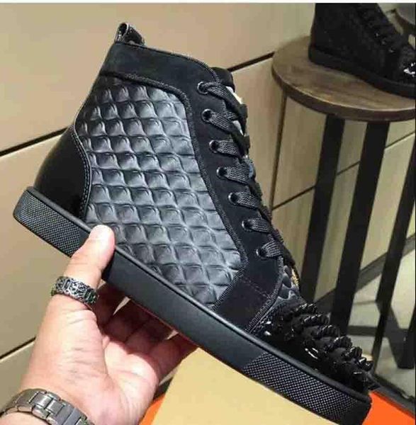 

black suede leather rviets red bottoms men sneakers red soles rubber red bootom homme sneakers spikes patent leather