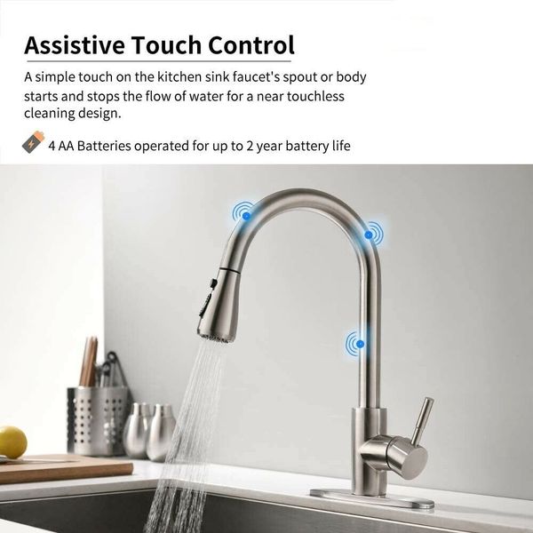 

touch on smart kitchen sink faucets with deck plate stainless steel brushed nickel kitchen faucets with pull down sprayer latest upgrade