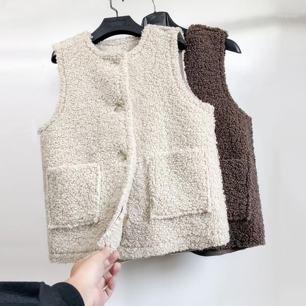 

lambswool female vest 2019 autumn winter o-neck single-breasted women sleeveless jacket beige coffee waistcoat coat1, Black;white