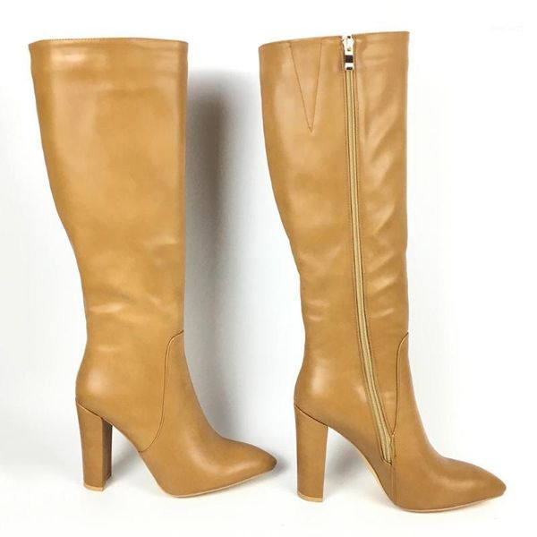 

women's shoes pointed toe high heels knee boots full zipper block heel brown us 9 eu391, Black