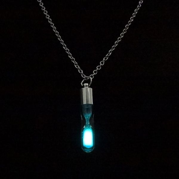 

women men glowing luminous sand timer pendant glass hourglass bottle necklace ladies decorations gifts, Silver