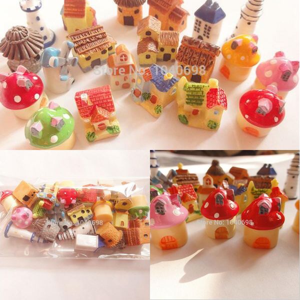 

mix house/thatched huts/cottage/pagoda new dollhouse 10pcs/lot mushroom toy resin christmas children gift home decoration crafts