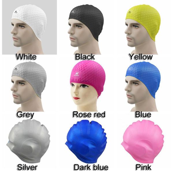 

men adults silicone waterproof swimming caps protect ears women long hair waterproof sports swim pool hat elastic swimming cap dh1131 t03