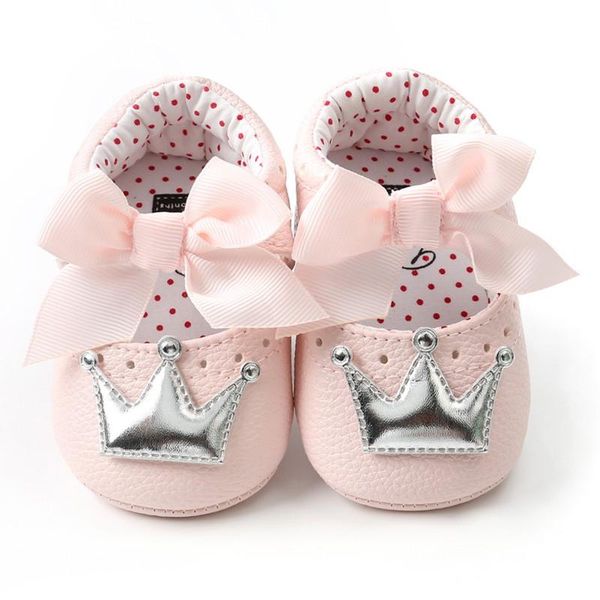 

cute baby girl pu leather shoes kid moccasins first walkers crown bow soft soled non-slip footwear crib shoes