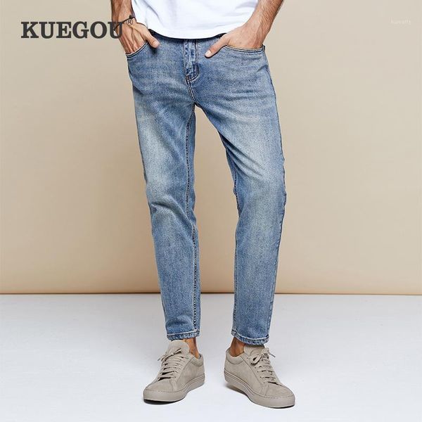 

kuegou cotton men nine points jeans extension south korean style fashion men nine minutes pants winter skinny jeans kk-29731, Blue