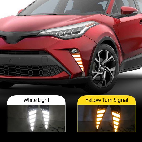 

2pcs car led drl daytime running light for toyota c-hr chr 2020 2021 with dynamic yellow turn signal daylight fog lamp