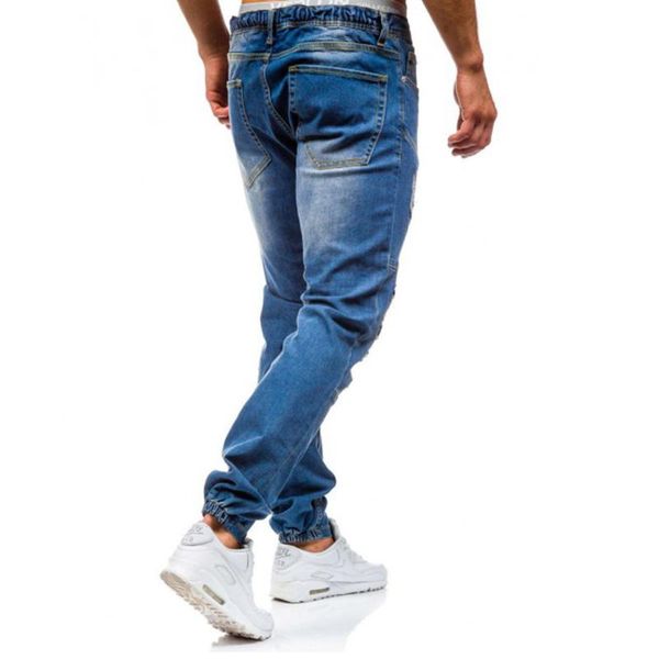 

new men pure cotton european size hole jeans men's trousers male pants, Blue