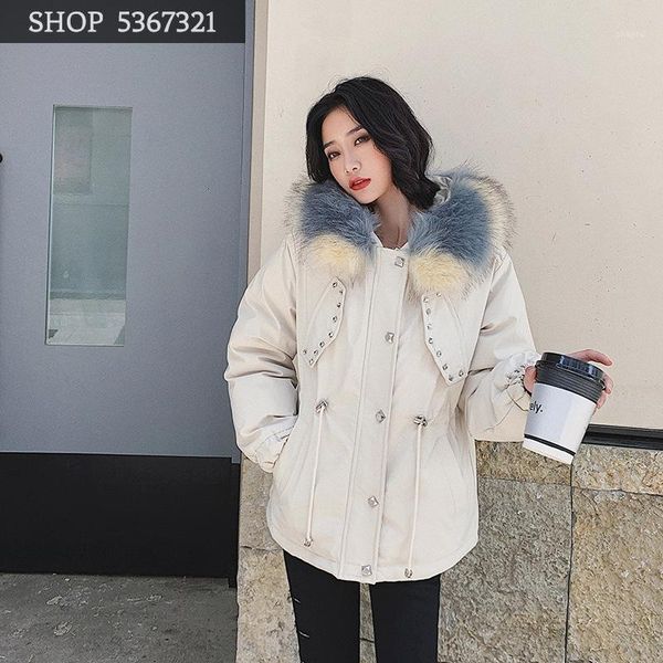 

cotton-padded clothes woman 2019 winter printing down cotton suit-dress thickening loose coat tide1, Black