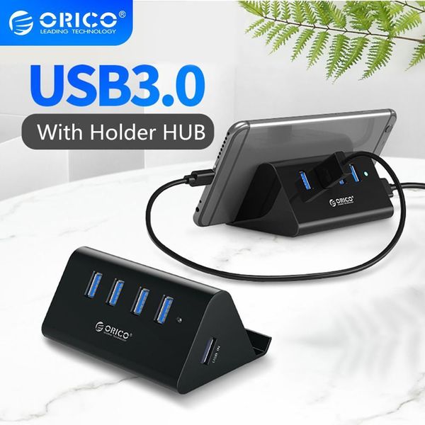

orico abs 4 port high speed 3.0 usb otg splitter multi hub with phone tablet holder for lappc