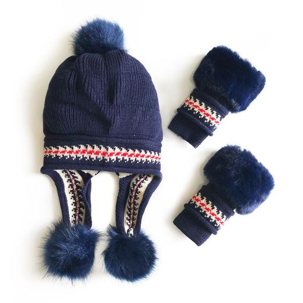 

зима женщины моды перчатки hat два комплекта помпонами симпатичные аксессуары теплый жаккарда вязаной шапочке, Blue;gray