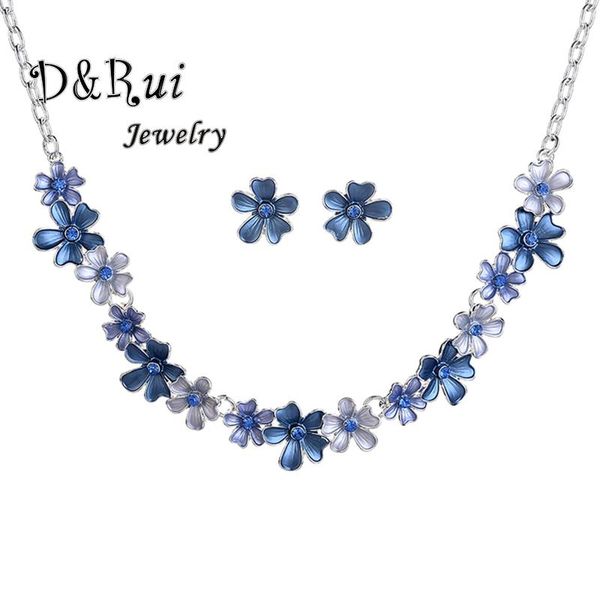 

2020 цветка способа эмаль комплекты ювелирных изделий розовое золото цвет цепи ожерелье set классические женские свадебные стад серьги друзь, Silver