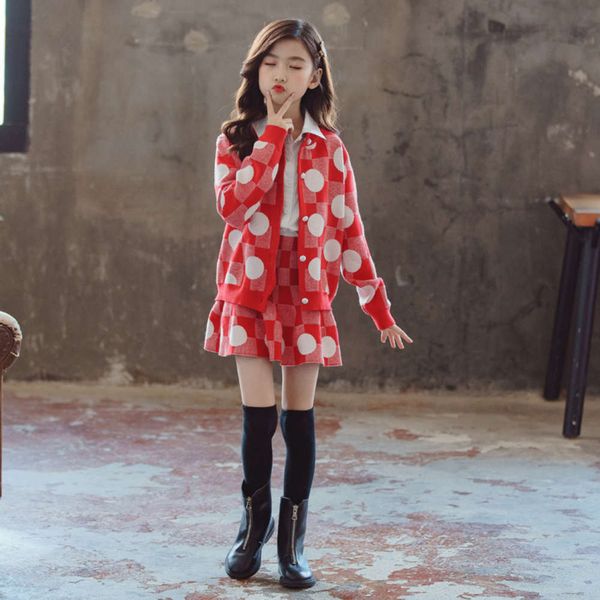 

korean 2020 new version zhongda children's two piece cardigan sweater skirt suit autumn girls' wear, Blue