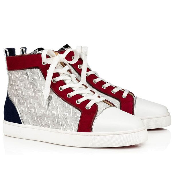 

21s wholesale super quality red bottom sneakers spikes mens flat patent high sneakers white sports shoes with box, Black