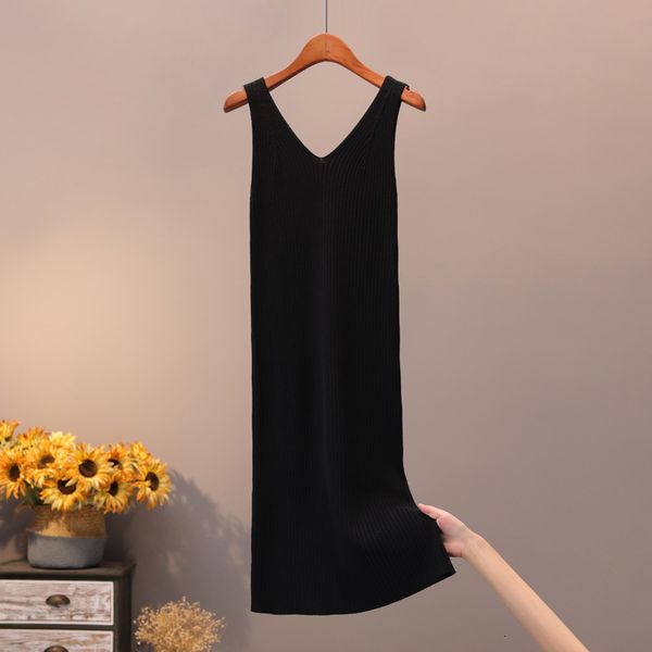 

2021 new spaghetti strap v neck women sweater knit maxi long halter elasticity jumper pullover dress n9i2, Black;gray