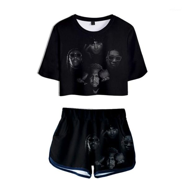 

shoreline mafia 3d printed women two piece set fashion summer short sleeve crop shorts streetwear clothes1, Gray