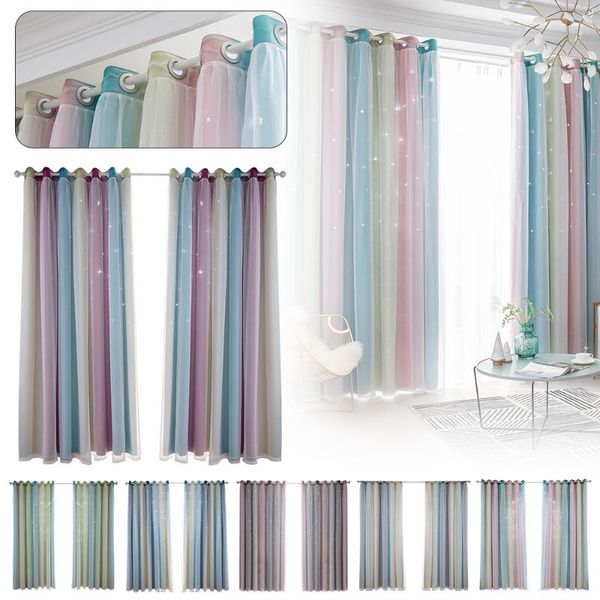 

100x200cm romantic rainbow color sheer curtain yarn girl kids bedroom full blackout window drapes hollow star curtain home decor