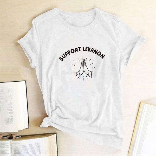 

support lebanon pray gesture printed t-shirts women summer graphic tees fashion woman tshirts cotton o neck harajuku ladies top, White