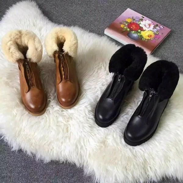 

2020 new snow boots for women wool zipper waterproof wedge botas de mujer fur boots genuine leather fashion design ankle, Black