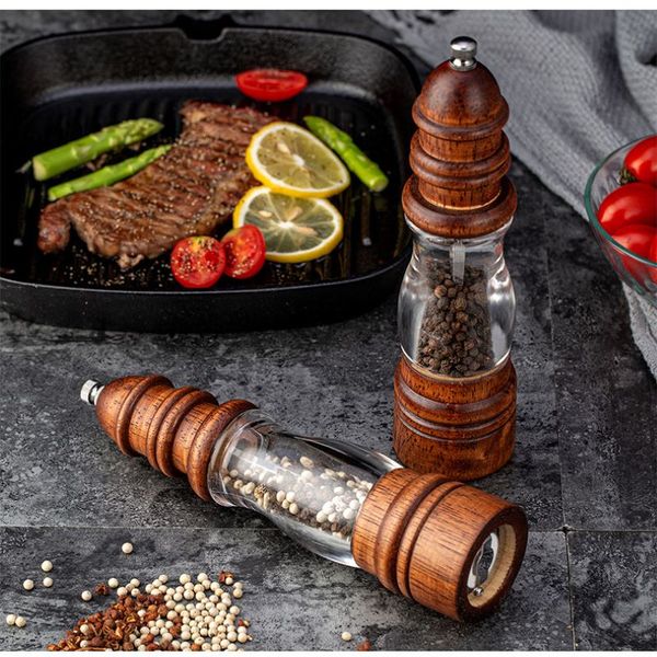 

storage bottles & jars 8 inch pepper grinder household manual crushed sea salt solid wood lighthouse mill kitchen gadgets