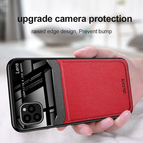 

luxury mirror tempered glass leather case 11 pro matte shockproof back cover for iphone 6 7 8 plus 6s x xr xs max