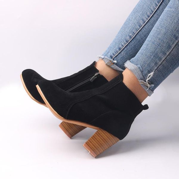 

autumn winter women boots solid european ladies shoes boots suede leather ankle with thick scrub 8961, Black