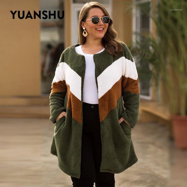 

yuanshu autumn winter plus size multicolor patchwork cardigan long coats women o neck long sleeve coat fit for xl-4xl large size1, Black;brown