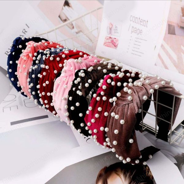 

new women's hairband flannelette cloth headband multiple pearl inlay hair accessories wholesale for adult, Slivery;white