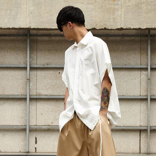 

men vintage fashion short sleeve white casual shirts male streetwear hip hop shirt1, White;black