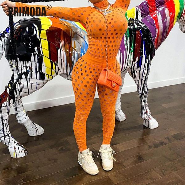 

hollow out holes zipper see through rompers womens sets full bodycon autumn two piece sheer long pants fashion pr2137g, Gray