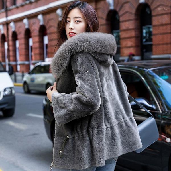 

natural fur sheep shearling jacket womn's real fur coat winter hooded collar winter coat women clothes 2019 fp183011, Black