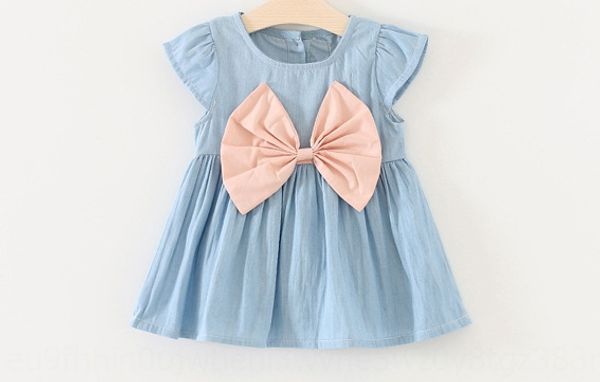 

2020 summer new korean butterfly children's and girlssolid color big bow denim 2020 summer new korean dress dressbutterfly dresschildre, Black;gray